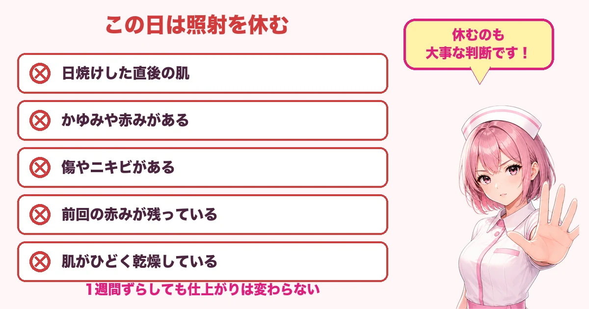 日焼けや肌荒れなど照射を休むべき日を示す図